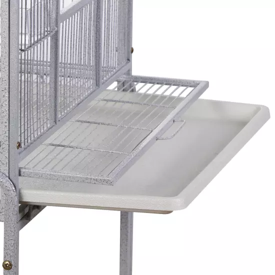 53" Parakeet Bird Cage Parrot Flight Cage Wrought Iron Rolling Stand White/Black