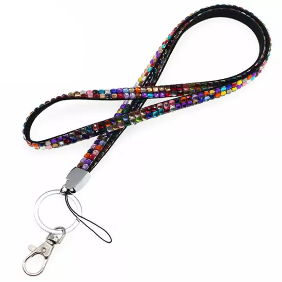 New Multi Color Rhinestone Neck LANYARD Keychain Key/ID/Cell Phone Holder BLING