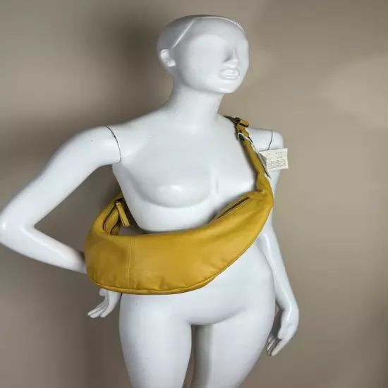 Free People Idle Hands Handmade Leather Crescent Sling Bag Yellow Gold NWT $98