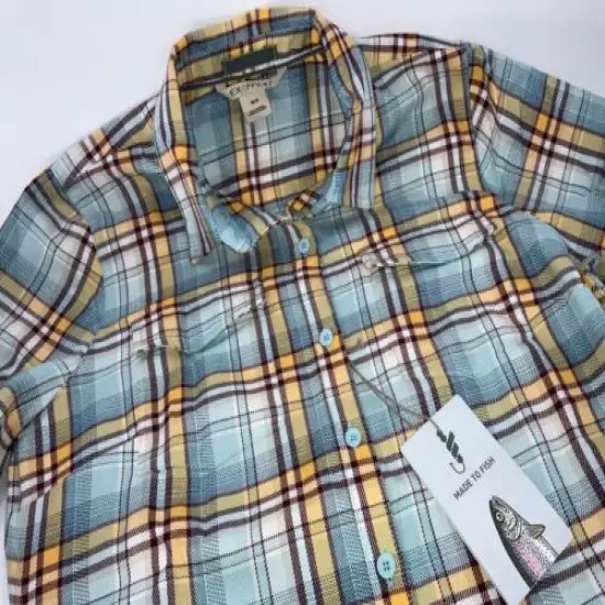 Exofficio Fishing Long Sleeve Button Shirt M Blue Plaid Poly NWT YGI E2-355