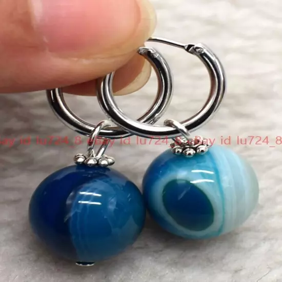 8/10/12mm Natural Multicolor Gemstone Round Beads Silver Leverback Earrings