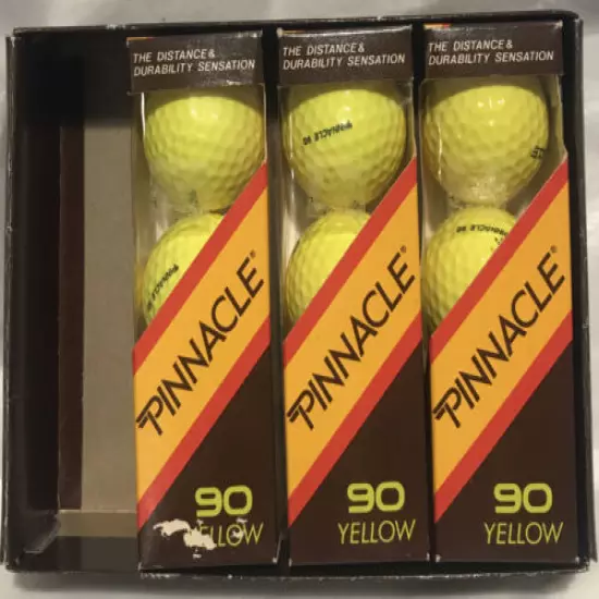 9 Vintage Retro Golf Balls Pinnacle Fluorescent 90 Yellow