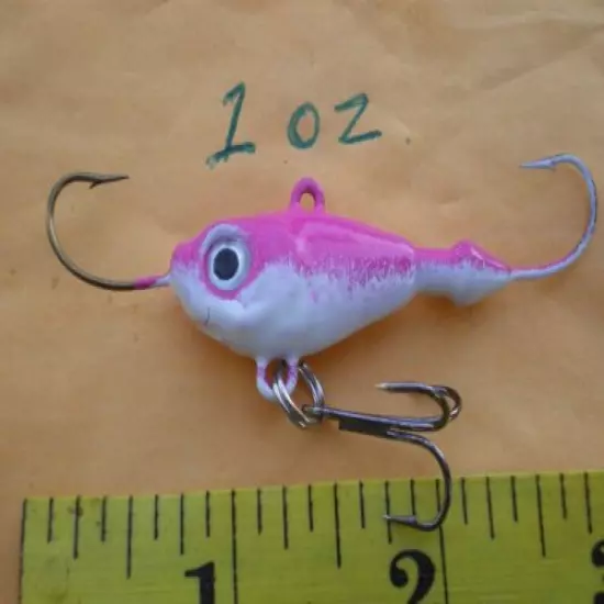 14 PCS. REAPER JIGGING/ICE FISHING/VERTICAL MINNOW LURE BAIT 1 OZ. PINK/WHITE