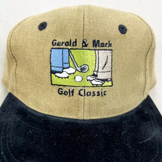 Vintage Golf Cartoon Hat Strapback Tan Classic Course Links Logo Adjustable 90s