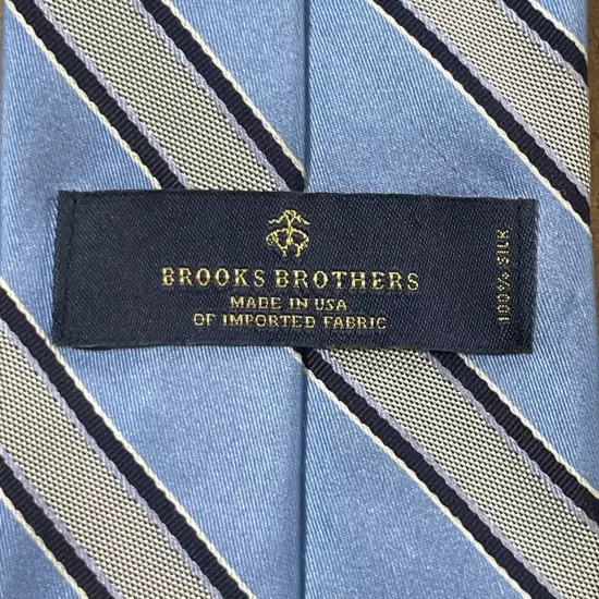 NWT Brooks Brothers Modern Silk Neck Tie USA Repp Stripe Light Blue & Silver Men