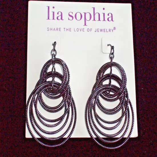 Beautiful Lia Sophia "VOLTAGE" Chandelier Statement Earrings, Black, NWT