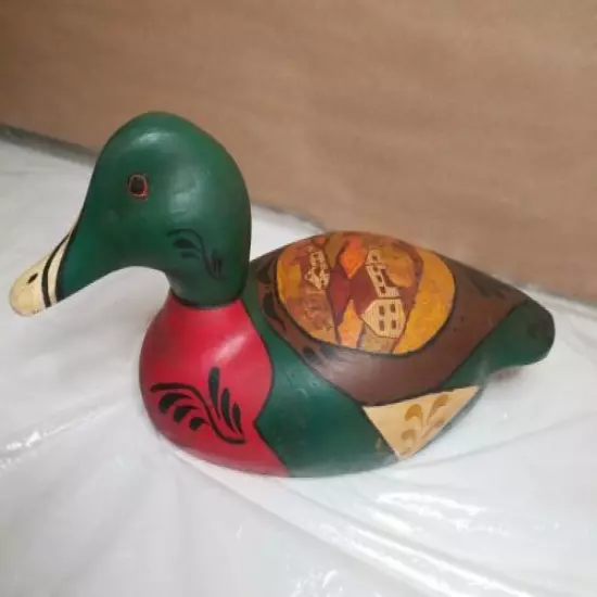 Hand Carved & Painted Decoy Duck 12" long.