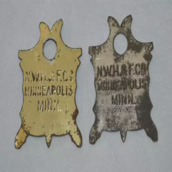  2 Northwestern Hide & Fur Minneapolis fur trapping tags Pelt Shaped 