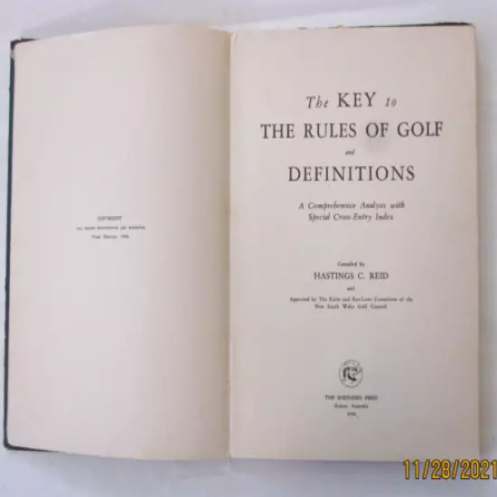 "The Key to the Rules of Golf and Definitions" book by Hasting C. Reid, 1946