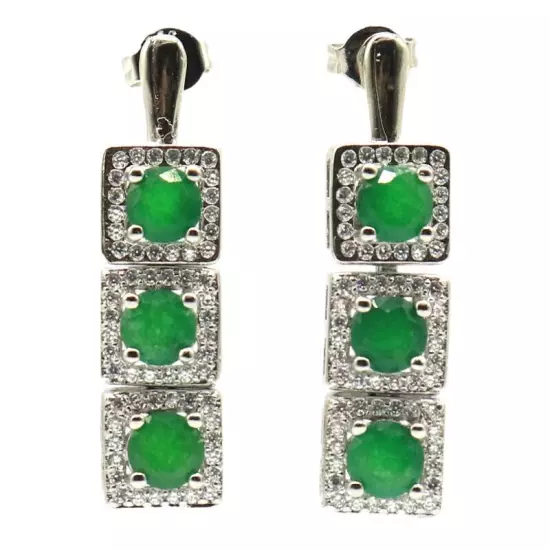 Highly Recommend Green Emerald CZ Women Wedding Silver Earrings 