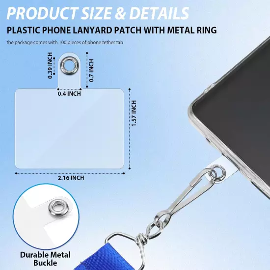 100 Pcs Universal Phone Tether Tab Plastic Phone Lanyard Patch with Metal Ring f