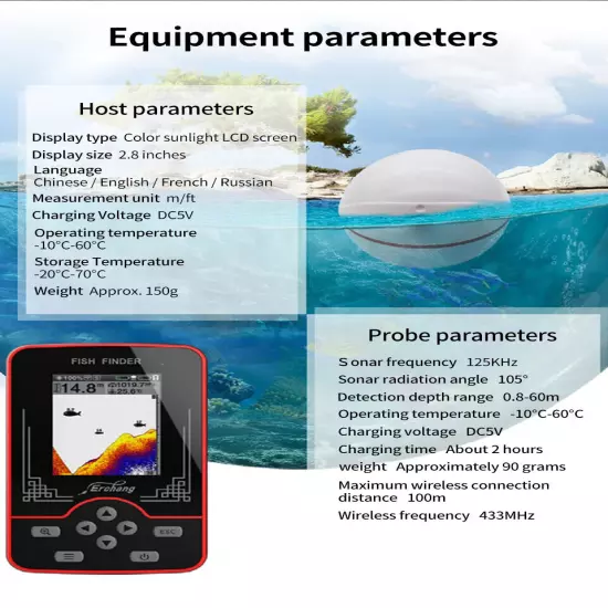 3D Intelligent High Power Sonar Fish Finder - Wireless Fish Finder Detector Ball