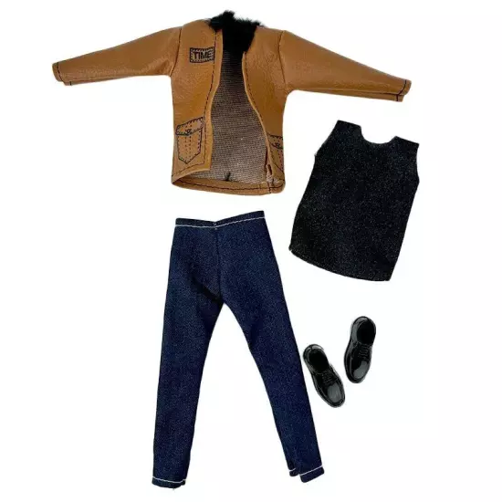 1set 1/6 Male Doll Clothes Brown Leather Coat Black Pants Shoes For 12" Doll Boy