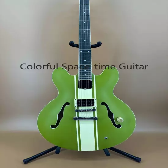 Green ES-335 Semi-Hollow Custom Electric Guitar Maple Body Fixed Bridge