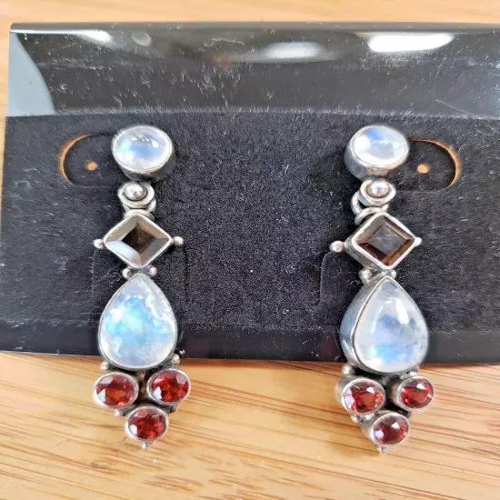 Nicky Butler Sterling Silver Moonstone Orange and Smoky Earrings NB 925 India