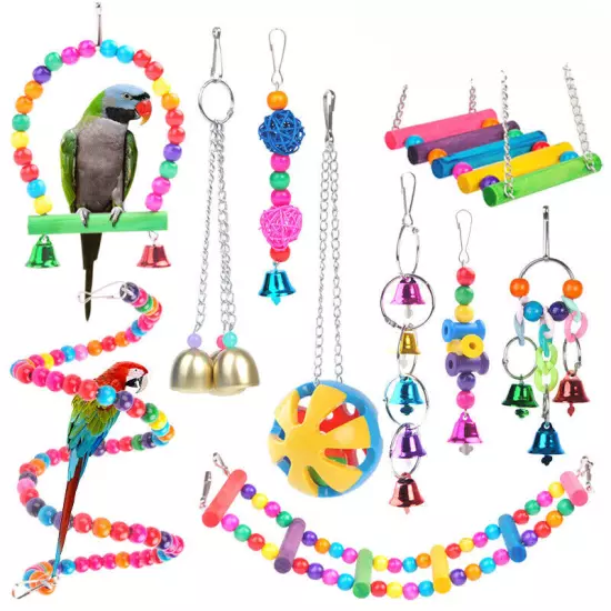 Wooden Bird Play Toy Cage Bell Bridge Hanging Accessories for Birds Parakeets