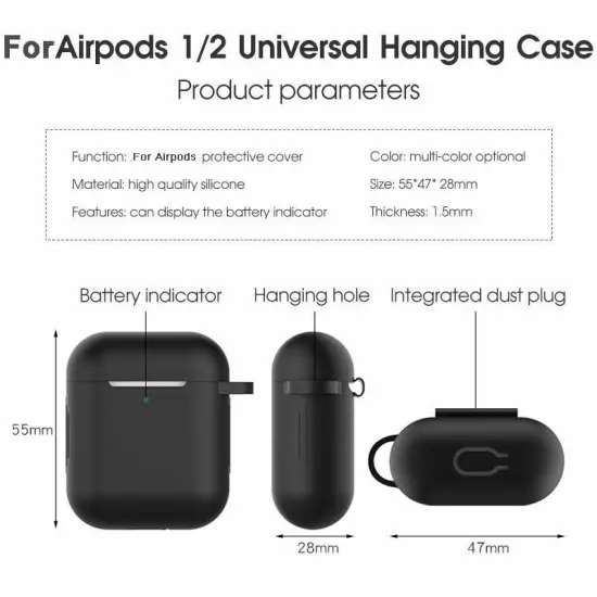 For Apple AirPods Case 1/2 Silicone Protector Shockproof Full Cover + Keychain