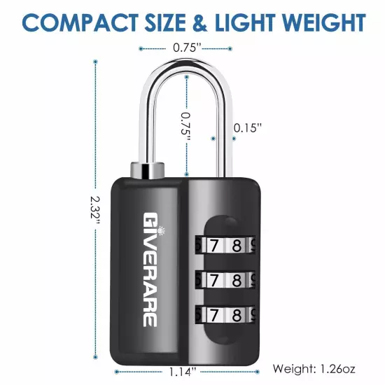 4 Pack Combination Lock 3-Digit Padlock Keyless Resettable Luggage Locks for ...