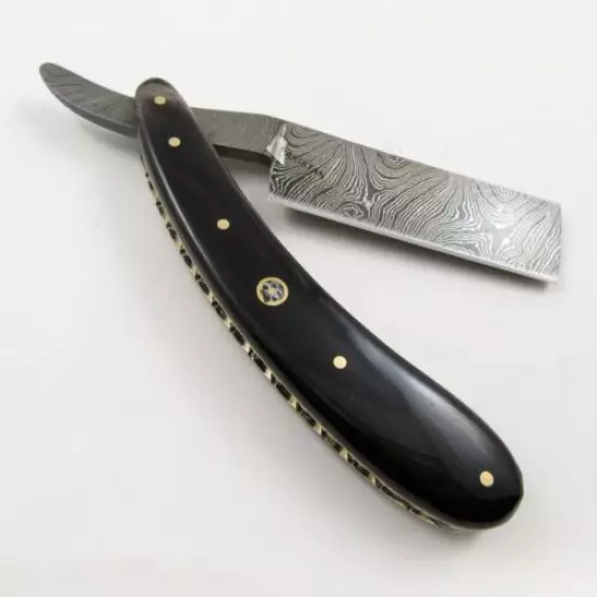 STRAIGHT RAZOR | Damascus Steel Classic Barber Shaving Blade Black Horn Handle