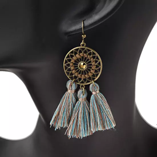 Fashion Women Bohemian Earrings Long Tassel Fringe Drop Dangle Ear Stud Jewelry