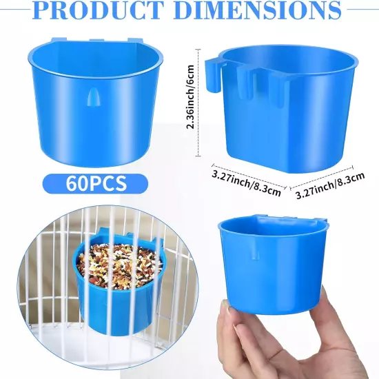 60 Pieces Cage Cups Birds Hanging Feeders Seed Bowl 8 Oz Plastic Chicken Feeder 