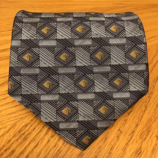 Robert Talbott Best Of Class Silk Tie, Blue Black & Yellow Geometric Design 