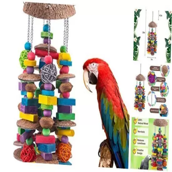 EBaokuup Large Bird Parrot Toys, Colorful Wooden Blocks Bird Chewing Toy 