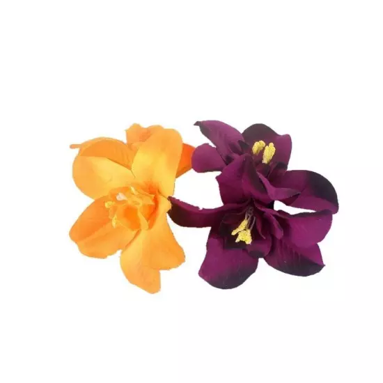 Orchid Flower Hair Clip Slide Grip Wedding Bridesmaid Prom Ball Vintage Pin 