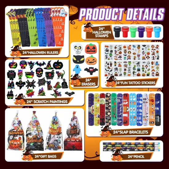 192Pcs Halloween Favors Stationery Gift Set, Trick or Treat Gifts for Kids,... 