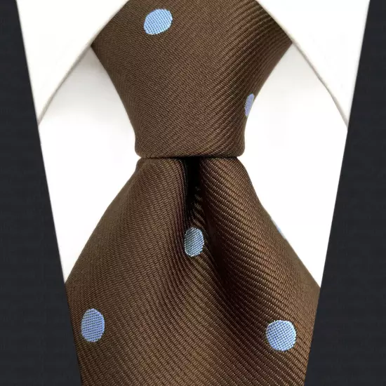 S&W SHLAX&WING Necktie Set for Men Brown with Blue Dots for Suits Elegant 63"