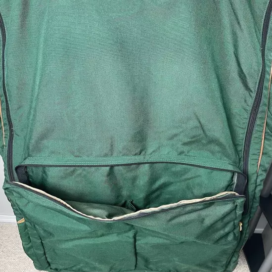 80s 90s LL BEAN Green Canvas Leather Folding Garment Carrying Bag Travel Vintage