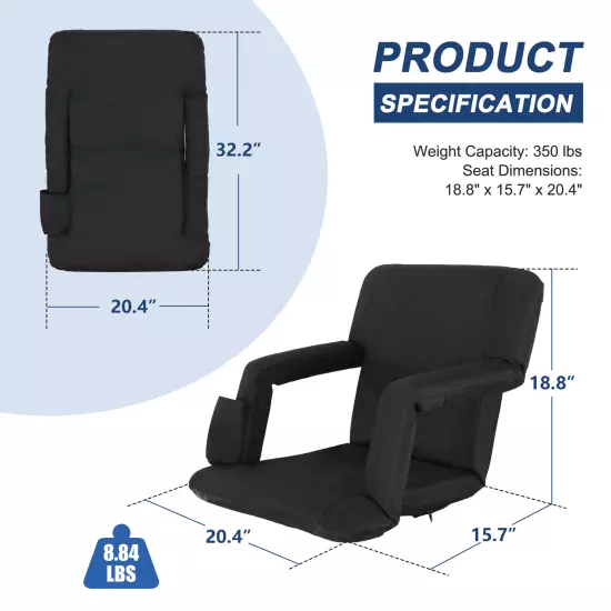 Portable Bleacher Seat Reclining Stadium Seat Chair With Armrest and Backs