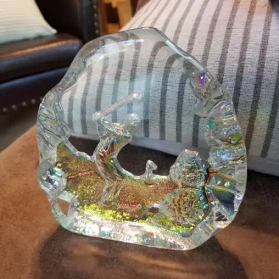 Crystal Iridescent Golf Award Trophy 5.5'' Plaque Block Colored Crystal Box 