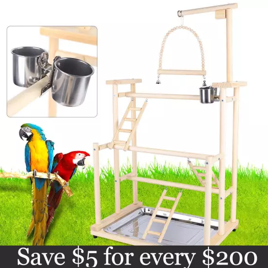 Pet Parrot Playstand Parrots Bird Playground Bird Play Stand Wood Perch Gym Play