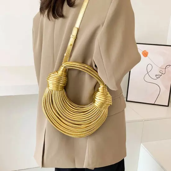 Handbags for Women Handwoven Bags Rope Knotted Pulled Hobo Silver Evening 