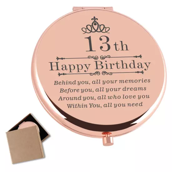 13th Birthday Gift for Girls Rose Gold Travel Compact Pocket Sweet 13 Years O...