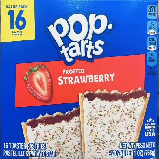 Kellogg's Pop Tarts FROSTED STRAWBERRY Toaster Pastries 27oz Box 16 ct