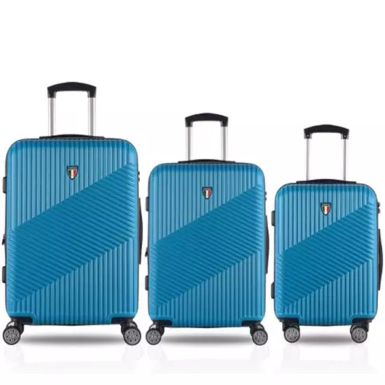 TUCCI Italy Guida 3 Piece Fashion Spinner Wheel Luggage Suitcase Set - Blue