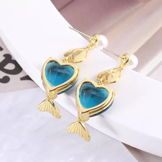 Kate Spade Blue Heart Sparkling Little Fish Shaped Elegant Earrings