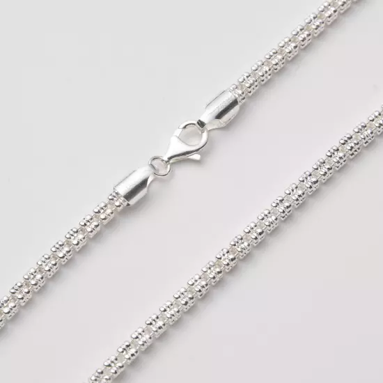 4mm Diamond-Cut Ice Link Chain Necklace Sterling Silver 925 Italy All Sizes