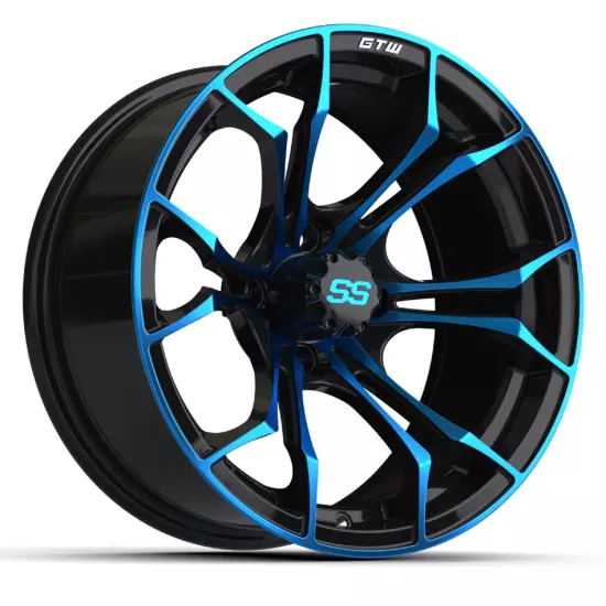 Golf Cart GTW 15x7 Black w/ Blue Spyder Wheel | 3:4 Offset 4/4 Pattern