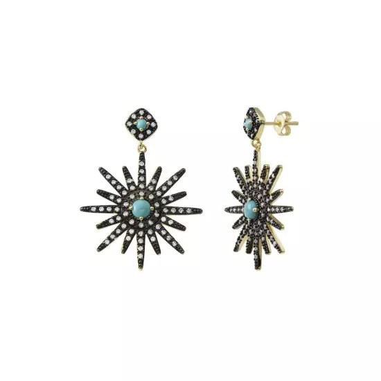 Adornia 14k Yellow Gold Plated Turquoise & Swarovski Crystal Starburst Earrings