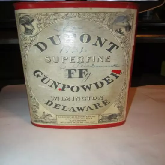 Antique Vintage Dupont Gunpowder Tin Can Superfine FF 1 lb BRASS CAP NICE SHAPE