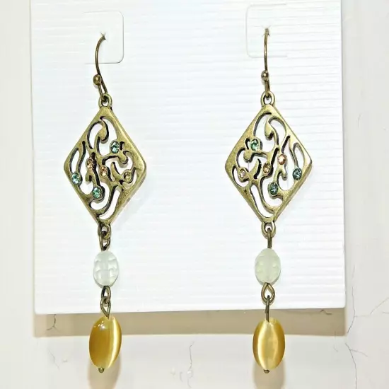 Beautiful Lia Sophia "ATRIUM" Dangle Earrings, Glass Cat's Eye, NWT