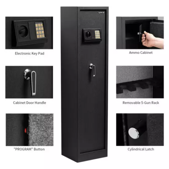 RPNB Rifle Safe Quick Access 5-Gun Large Metal Rifle Electronic Gun Security 