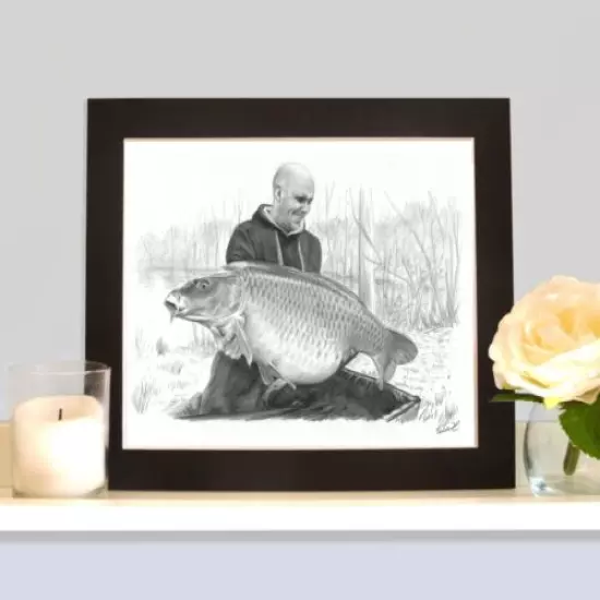 MOUNTED FISHING PORTRAIT Hand Drawn By Angling Artist Robin Woolnough Bespoke 