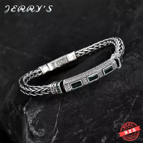 5.5MM Real 925 Sterling Silver Foxtail Chain Bracelet Mens Vintage CZ Jewelry