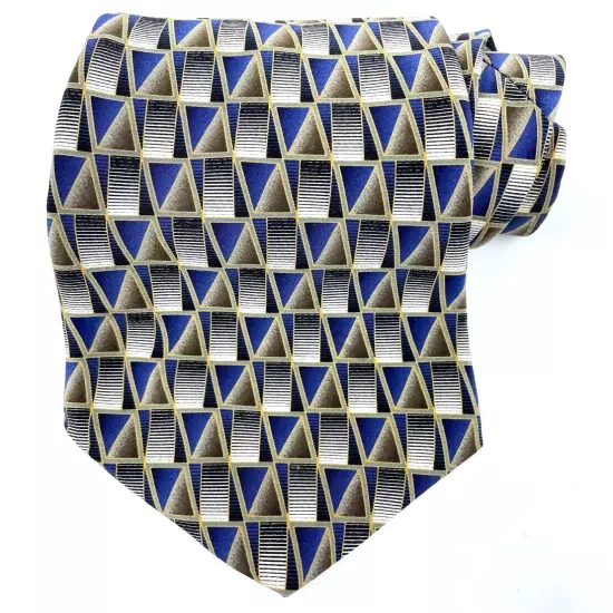 Polo Ralph Lauren Blue Beige Geometric Necktie Silk Tie 4" x 56"