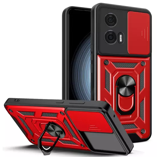 For Motorola Edge 2024 Shockproof Ring Stand Case Armor Rugged+Camera Lens Cover