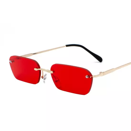 Small Rimless Rectangle Sunglasses Tinted Frameless Eyewear Vintage Sun Glasses